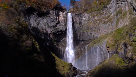 slowly walking towards beautiful kegon falls in nikko, japan