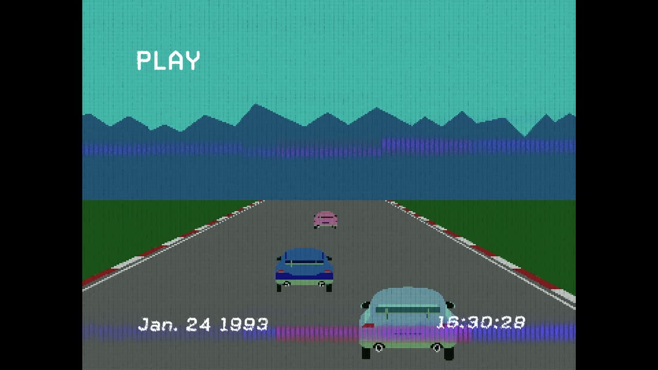 배경에 자동차 경주 게임과 함께 화면 위에서 플레이 디지털 인터페이스의 애니메이션