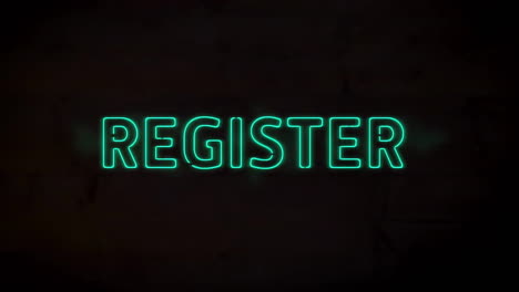 animation of neon register text over black background