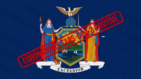 new york us state swaying flag stamped with positive response to covid-19, loop