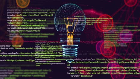 Animation-of-light-bulb,-connections-and-data-processing