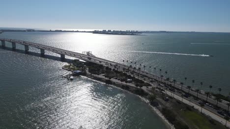 aerial view of beautiful sunset and bridge