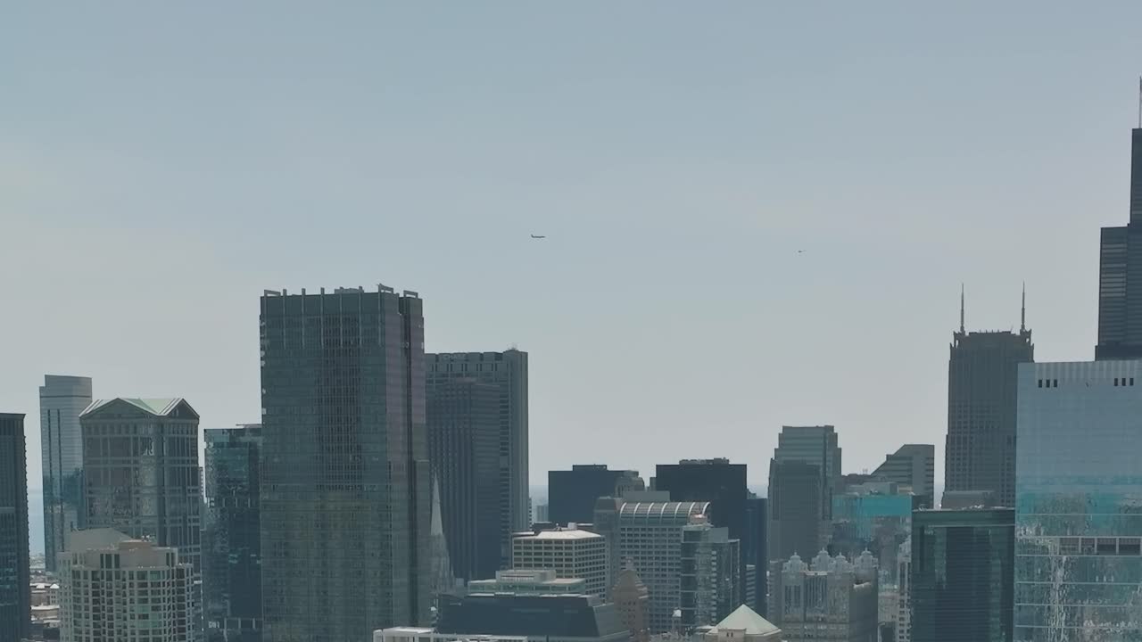 Views of Chicago skyline from above on a clear day