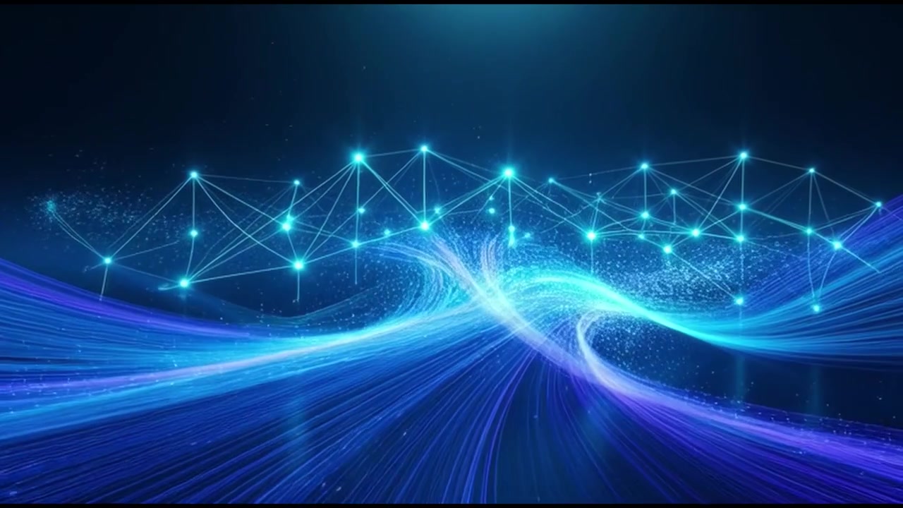Abstract Digital Network Connection with Flowing Blue Light Lines