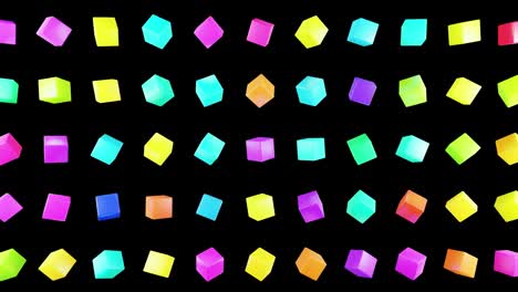 3d abstract simple geometric background with multicolor cubes in 4k. smooth looped animation. cubes rotate on a plane. creative simple motion design background with 3d objects. vj loop motion design