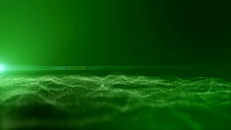 animated dark green background there is a small white particle of dust distributed along with a green light. break through like a wave.