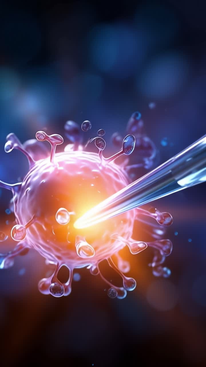 Dynamisk interaktion mellem en mikroskopisk entitet og en nanopartikel, der viser videnskabelig udforskning inden for cellebiologi og mikrobiologi.