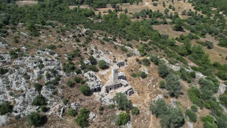 Drohnenaufnahme-Der-Antiken-Nekropole-Der-Stadt-Xanthos-In-Der-Türkei