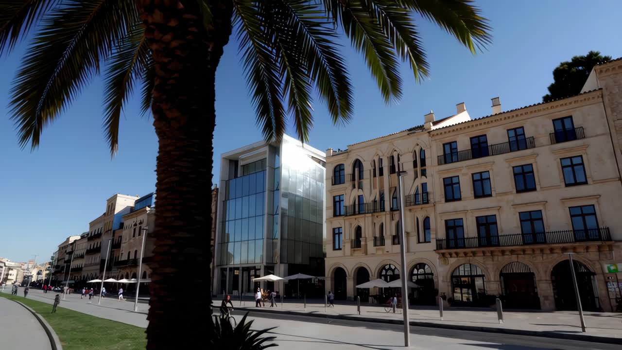 City Street with Modern and Historical Buildings