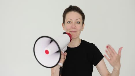 woman making an announcement with a megaphone