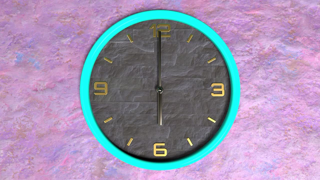 animación 3d de reloj de forma redonda en la pared. patrón sin costuras de tiempo en movimiento.