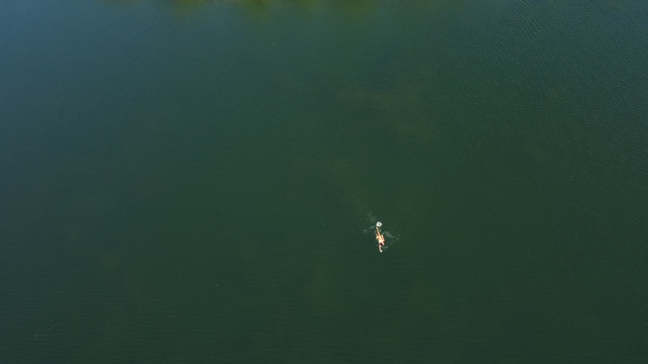 위 에서 호수 에서 수영 하는 사람