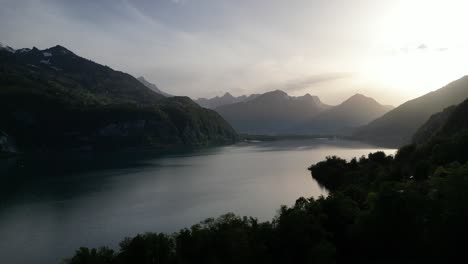 lake walensee in the swiss alps aerial views in switzerland cinematic