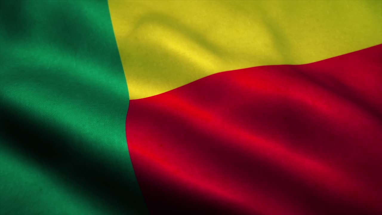 Benin flag waving in the wind. National flag of Benin. Sign of Benin seamless loop animation. 4K