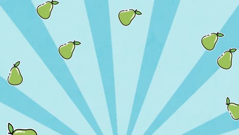 Animation-of-falling-pears-over-blue-stripes-background