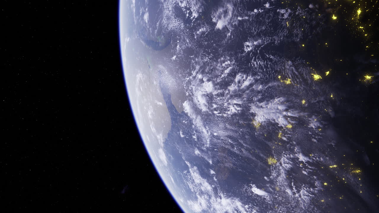 View of earth from space showcasing city lights at night