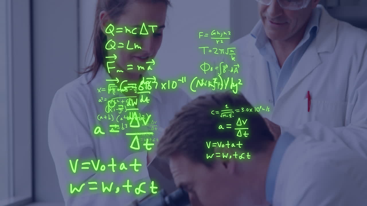 анимация обработки научных данных над кавказскими учеными в лаборатории