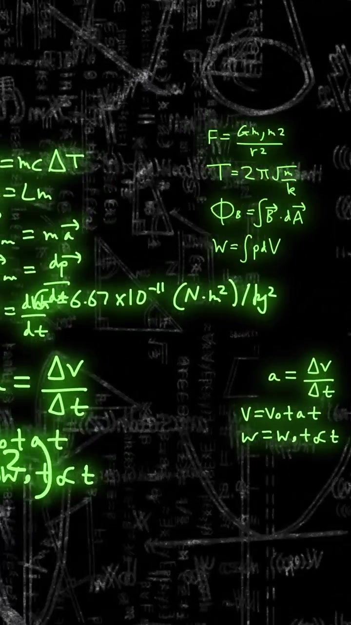 Animazione di formule matematiche ed elaborazione dati scientifici su sfondo nero