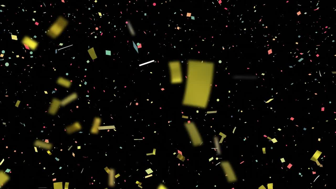 Animazione di coriandoli colorati che cadono su sfondo nero