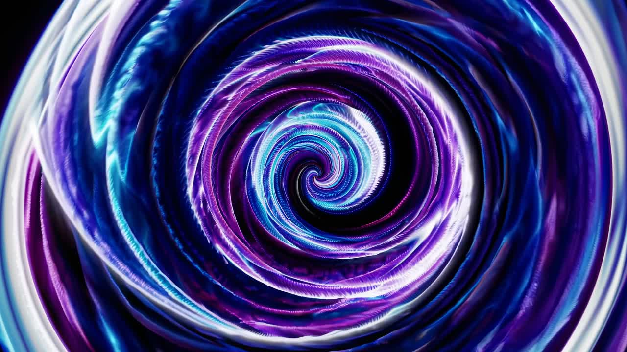 Tourbillon abstrait dans des bleus et violets éclatants, vue plongeante