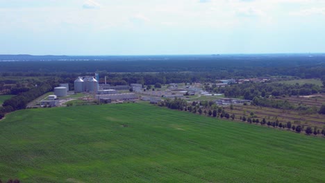 wastewater treatment plant aerial view, demonstrating water purification process, ensuring environmental sustainability and resource management. beautiful aerial view flight descending drone