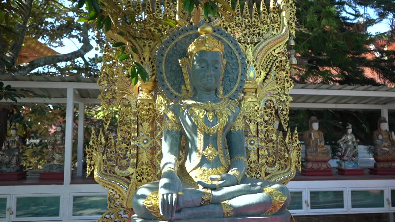 Incredible ornamented Golden Buddha in a Chiang Mai Temple, Thailand.