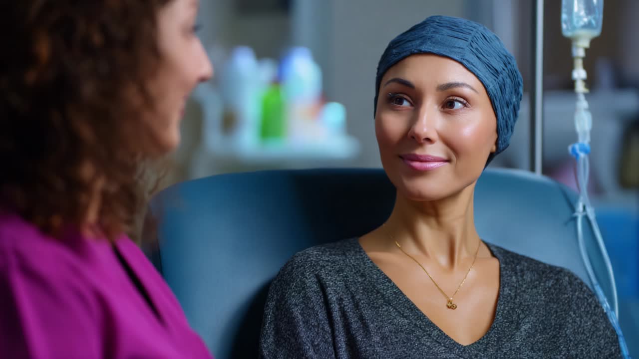 A Compassionate Encounter: A Patient's Journey of Healing in a Clinic with a Supportive Companion Sharing Moments of Hope During Treatment, Emphasizing Friendship and Emotional Connection in Difficult Times