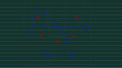 animación del plan de estrategia del juego de fútbol que muestra las formaciones dibujadas en la pizarra verde.