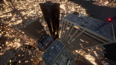 Aerial-view-of-skyscrapers-in-downtown-in-the-evening