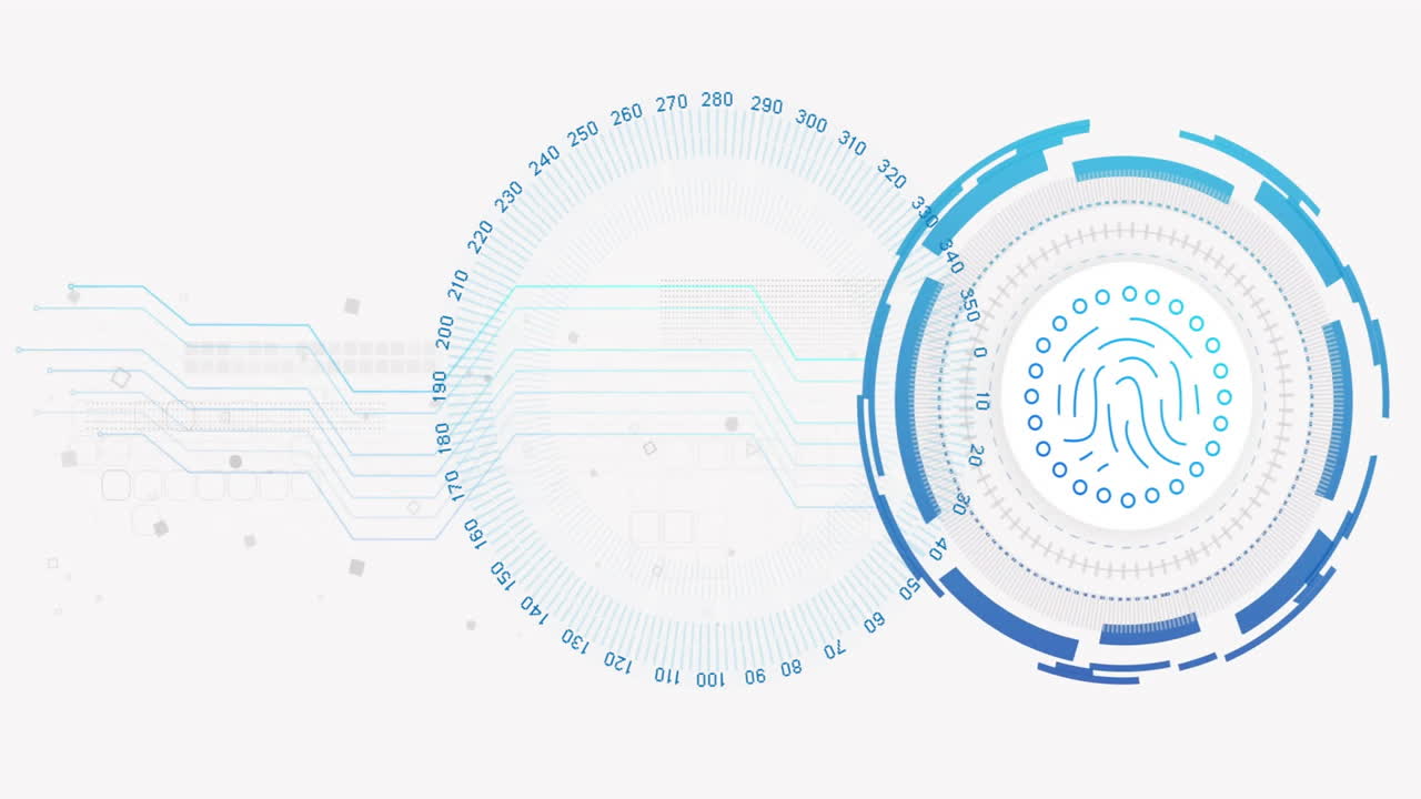 Fingerprint scan and digital circuits, biometric security technology animation