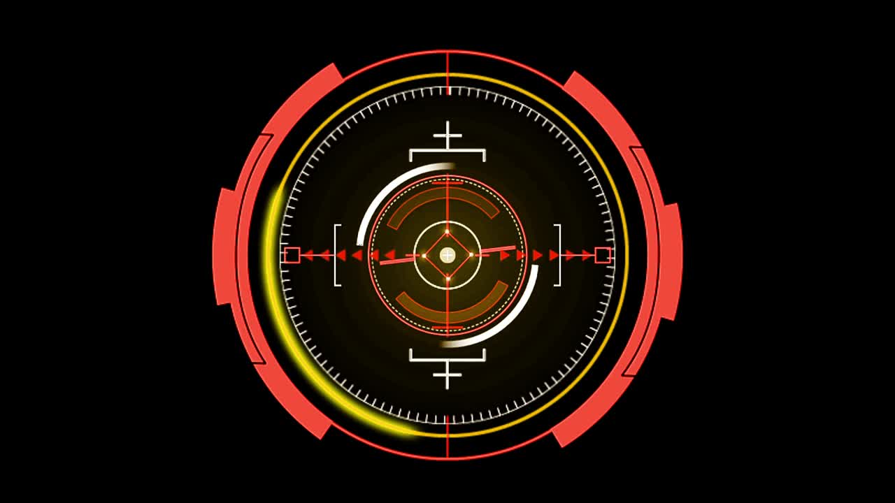 목표를 결정하기 위해 밝은 박이는 빛으로 회전합니다. 검은 바탕.