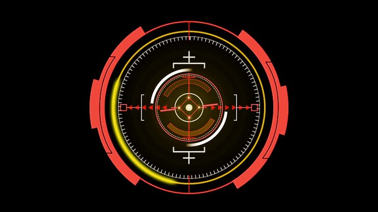 rotates with a bright flashing light to determine the target, a black background
