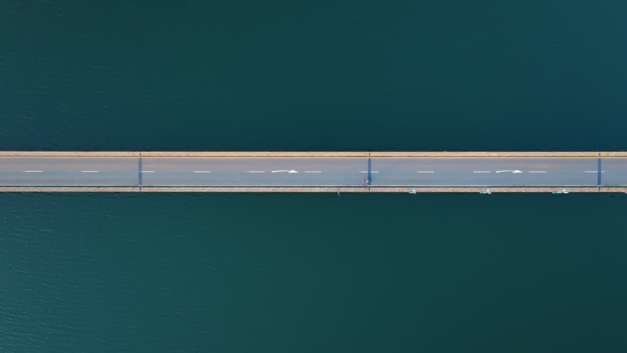 Aerial Top Down Of Bridge Over Encoro de Cecebre In A Coruña, Spain