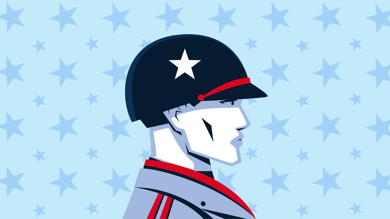 happy memorial day animation retro soldier with helmet