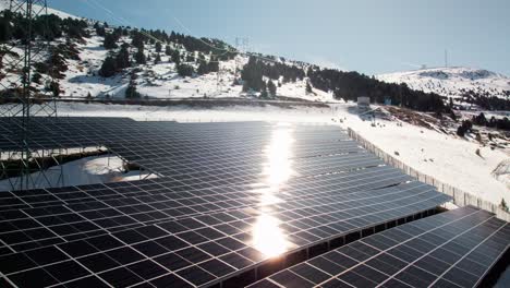 solar panels on a mountain side, aerial medium orbit
