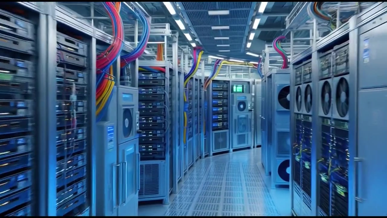 Moderne datacenter serverrum med rækker af computerhardware
