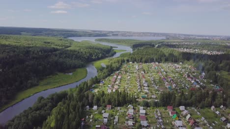 aerial view of river and village