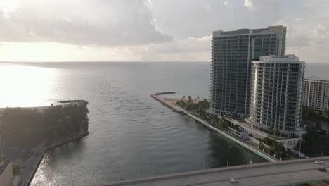 sunrise aerial: haulover inlet channel and collins ave bridge, miami