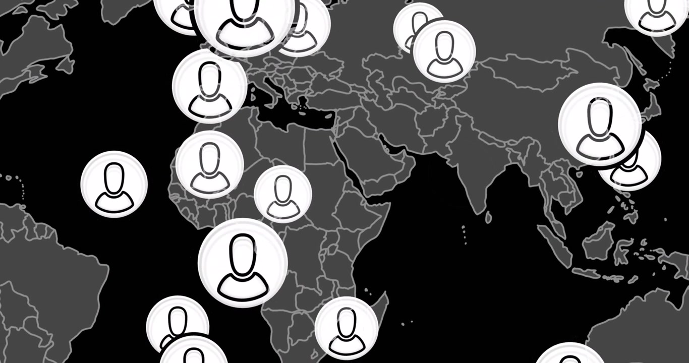 Global Network Connection Animation with User Icons on World Map