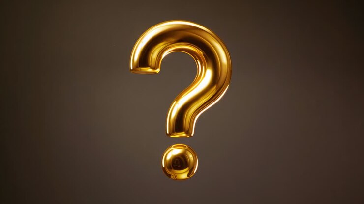 Opening rotation causing metallic gold question mark warping in studio, showcasing liquid metal
