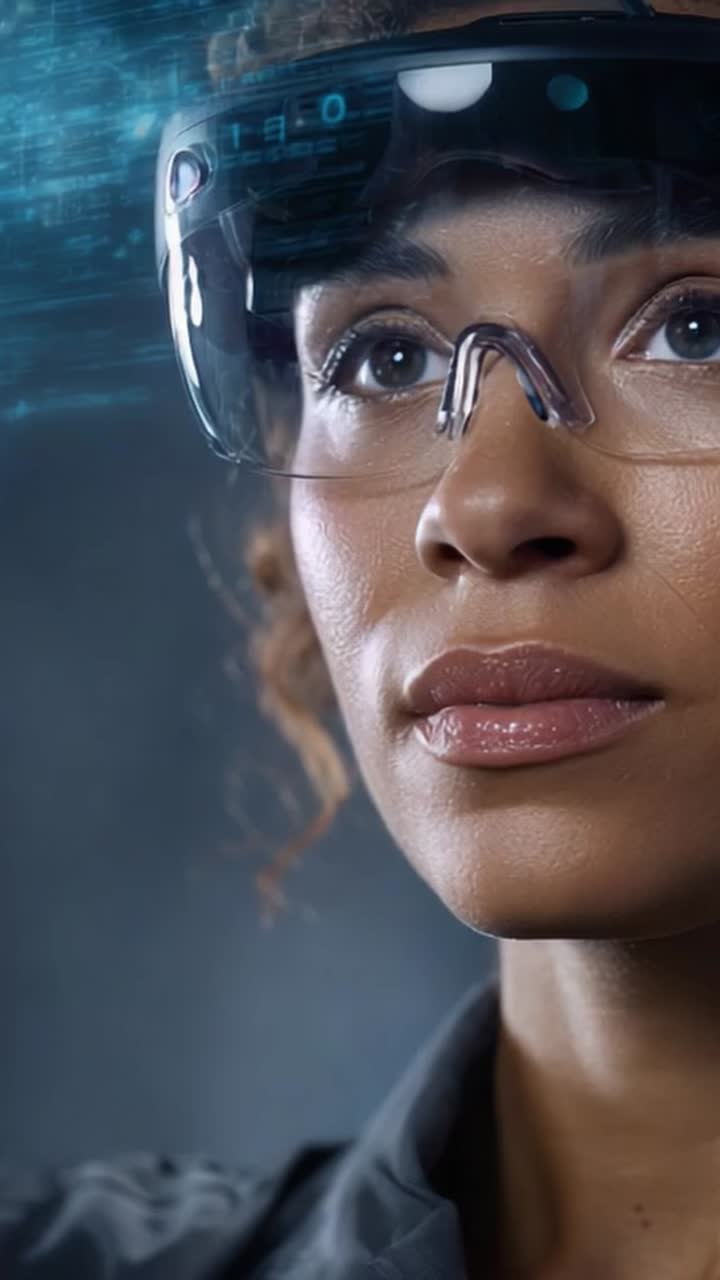 Exploring the Future of Technology: A Detailed Close-Up of a Person Engaging with Augmented Reality Through Advanced Smart Glasses in a Futuristic Environment