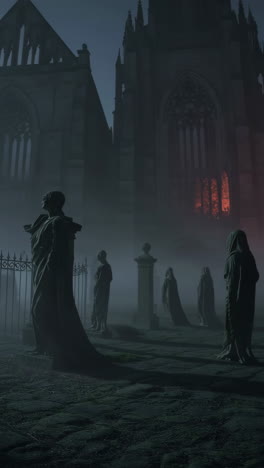 gloomy gothic cathedral at night