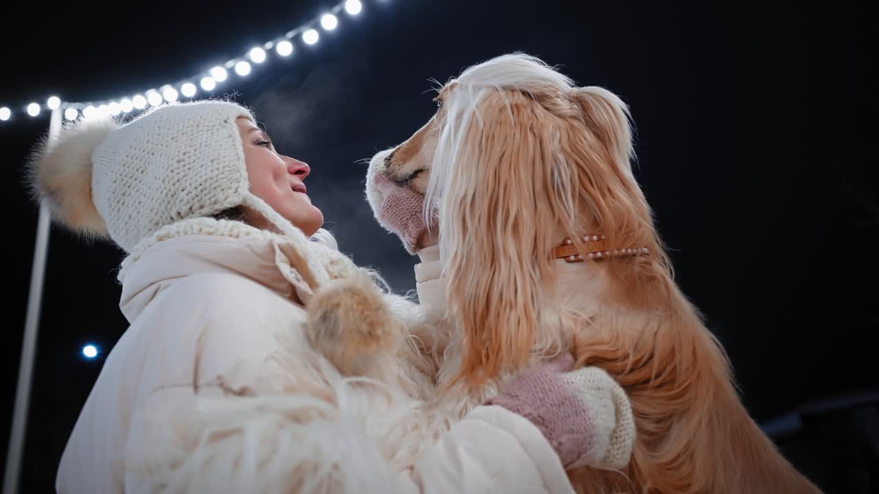 Woman and her Dog at Night