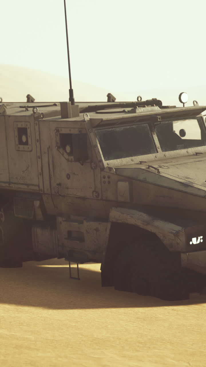 vehículo militar blindado en el desierto