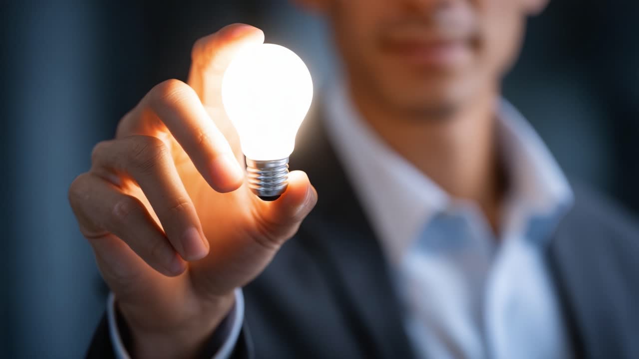 A Professional Individual Holding a Glowing Light Bulb, Symbolizing Innovation, Ideas, and Creativity in a Modern Business Environment