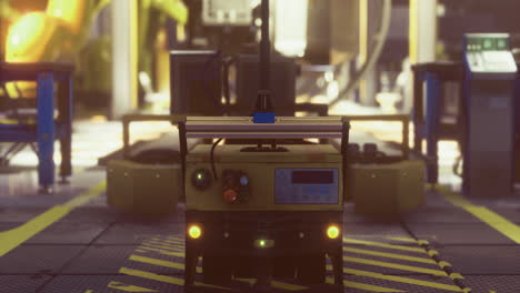 Robot prepares for task in a modern automated facility in bright conditions