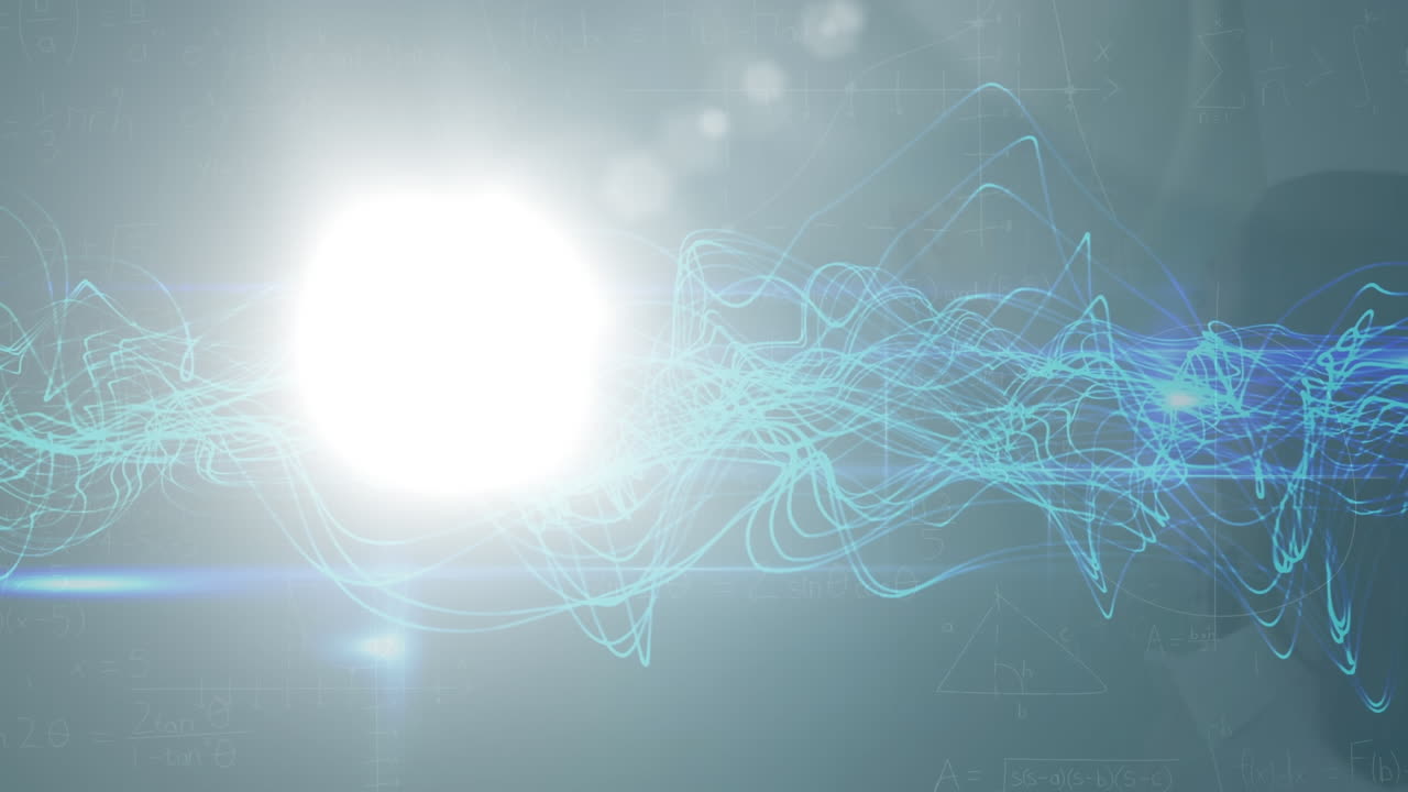 어두운 배경에 있는 지구상의 데이터 처리 및 파동의 애니메이션