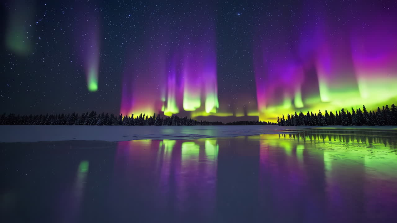 Stunning Aurora Borealis Over Frozen Lake