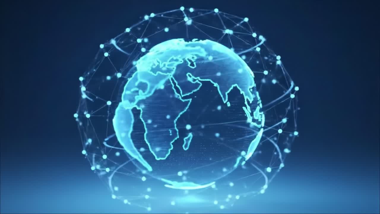 A Stunning Visualization of a Connected World: This Dynamic 3D Representation Showcases the Earth's Global Network with a Glowing, High-Tech Aesthetic