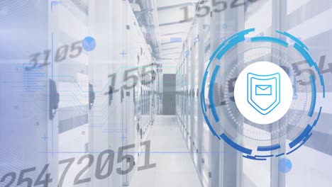 Animation-Der-Datenverarbeitung-Mit-Schildsymbol-über-Dem-Serverraum